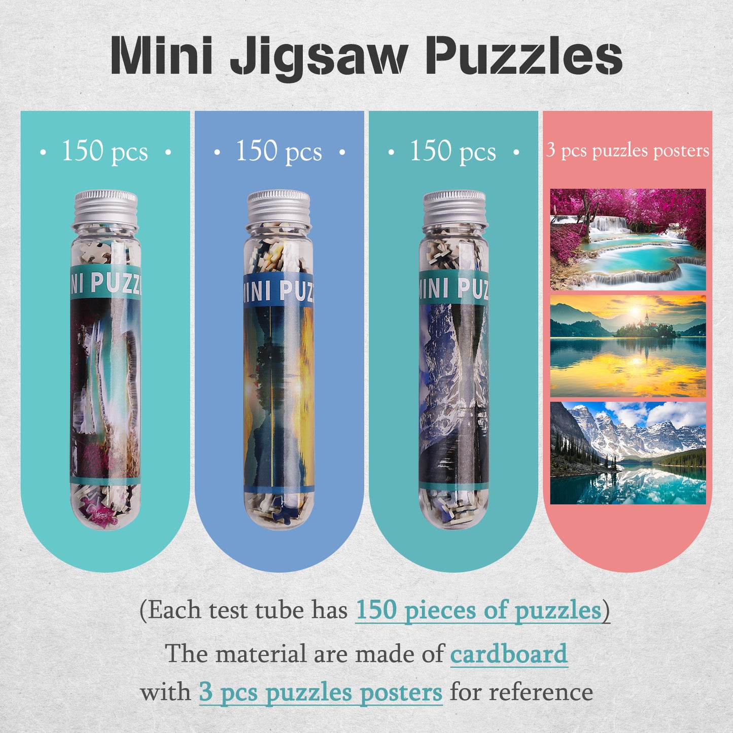 MISITU Mini Puzzle - Glacial Lake - 3 Pack of 150 Pieces Puzzles for Adult Travel Puzzle 6 x 4 Inches