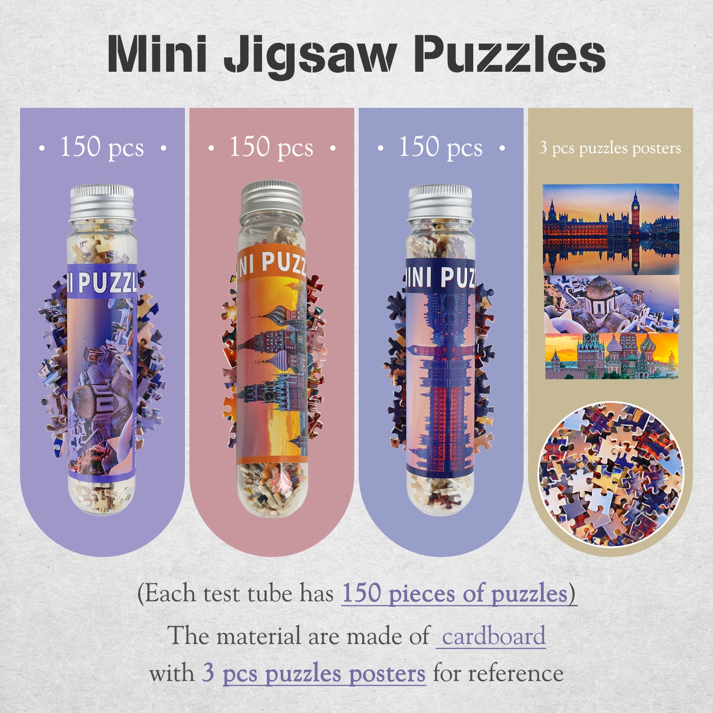 Mini Size 3 Pack 150 Pieces Puzzles World Landmarks for Adult 6 x 4 Inches