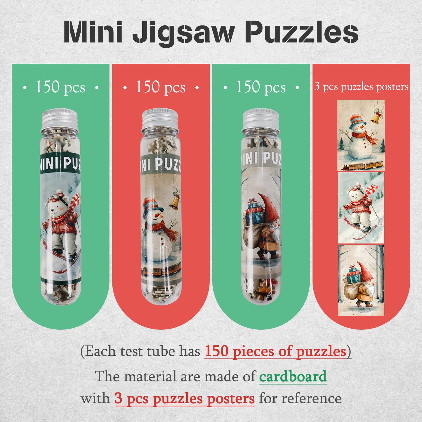 MISITU Mini Puzzle - Santa, Snowman, Bear - 3 Pack of 150 Pieces Puzzles for Adult 6 x 4 Inches