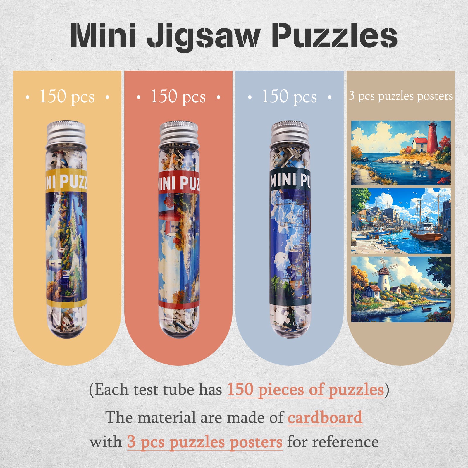 Mini Puzzle 3 Pack 150 Pieces Mini Jigsaw Puzzles For Adults & Kids 6" X 4" Small Puzzles Capsule Tube Jigsaw Puzzles Intelligent Game Mona Lisa