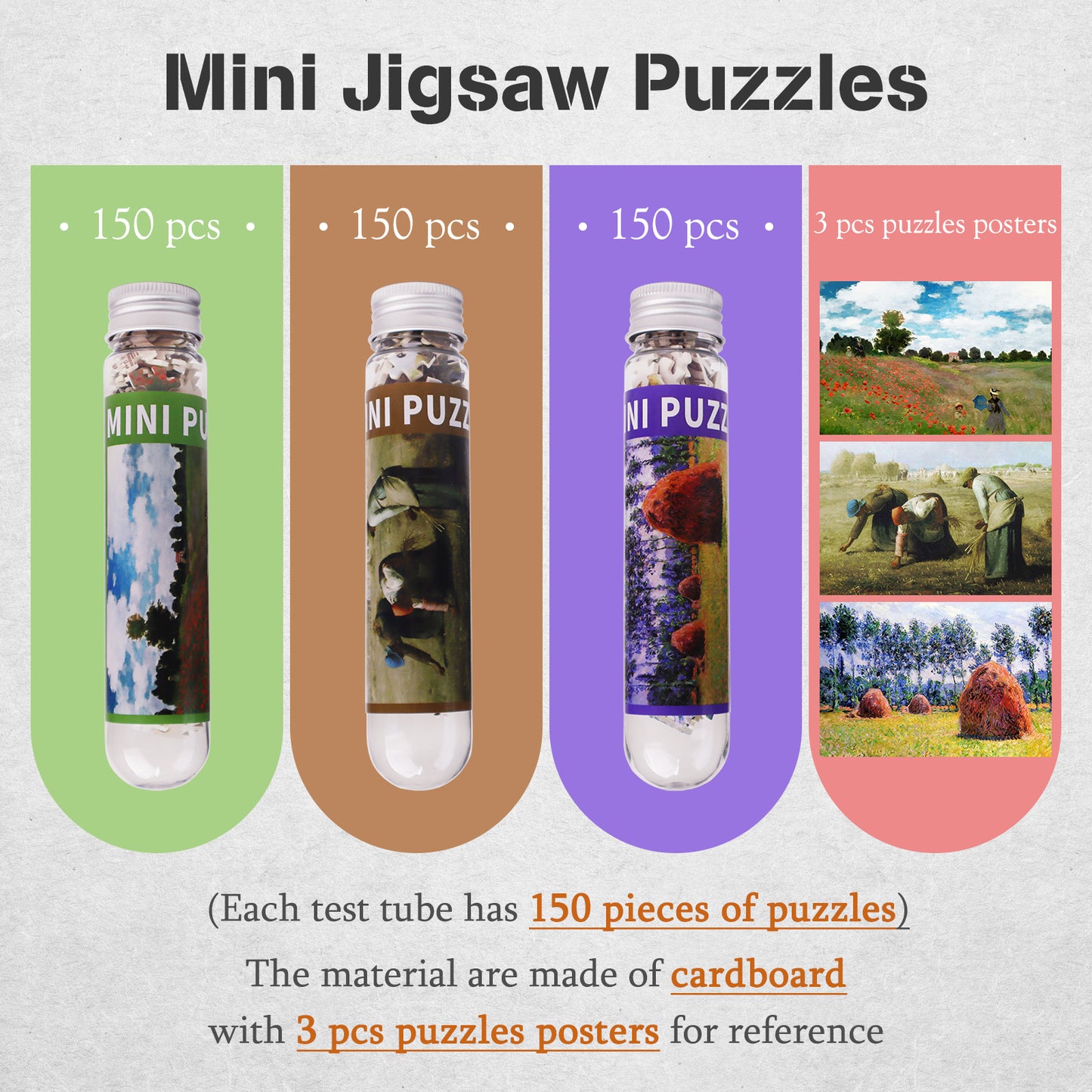 MISITU Mini Puzzle - Haystacks at Giverny - 3 Pack of 150 Pieces Puzzles for Adult Travel Puzzle 6 x 4 Inches