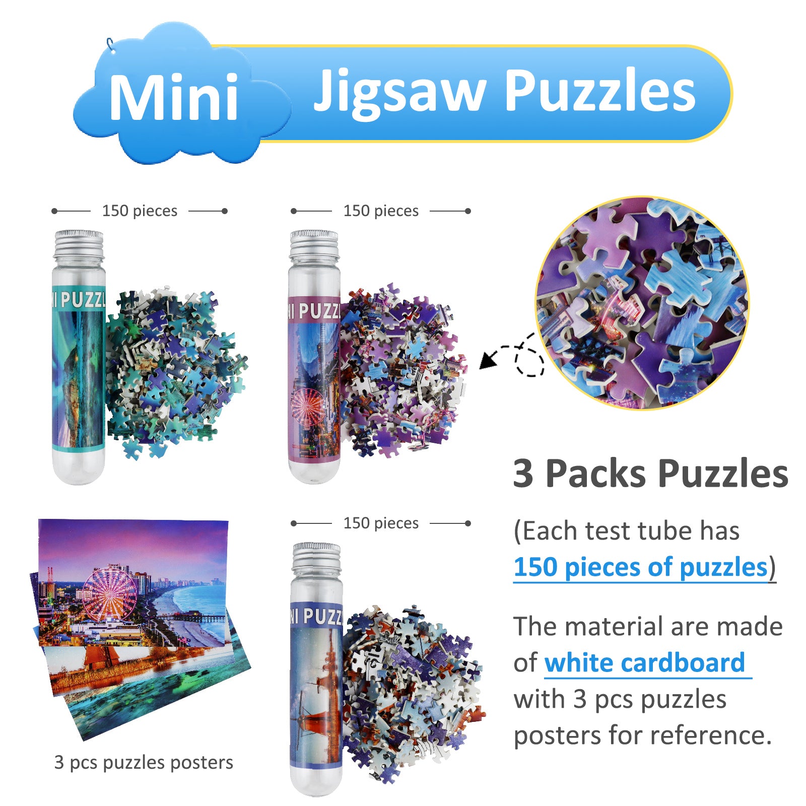 MISITU Puzzle Mini Size 3 Pack 150 Pieces Puzzles for Adults 6 x 4 Inc