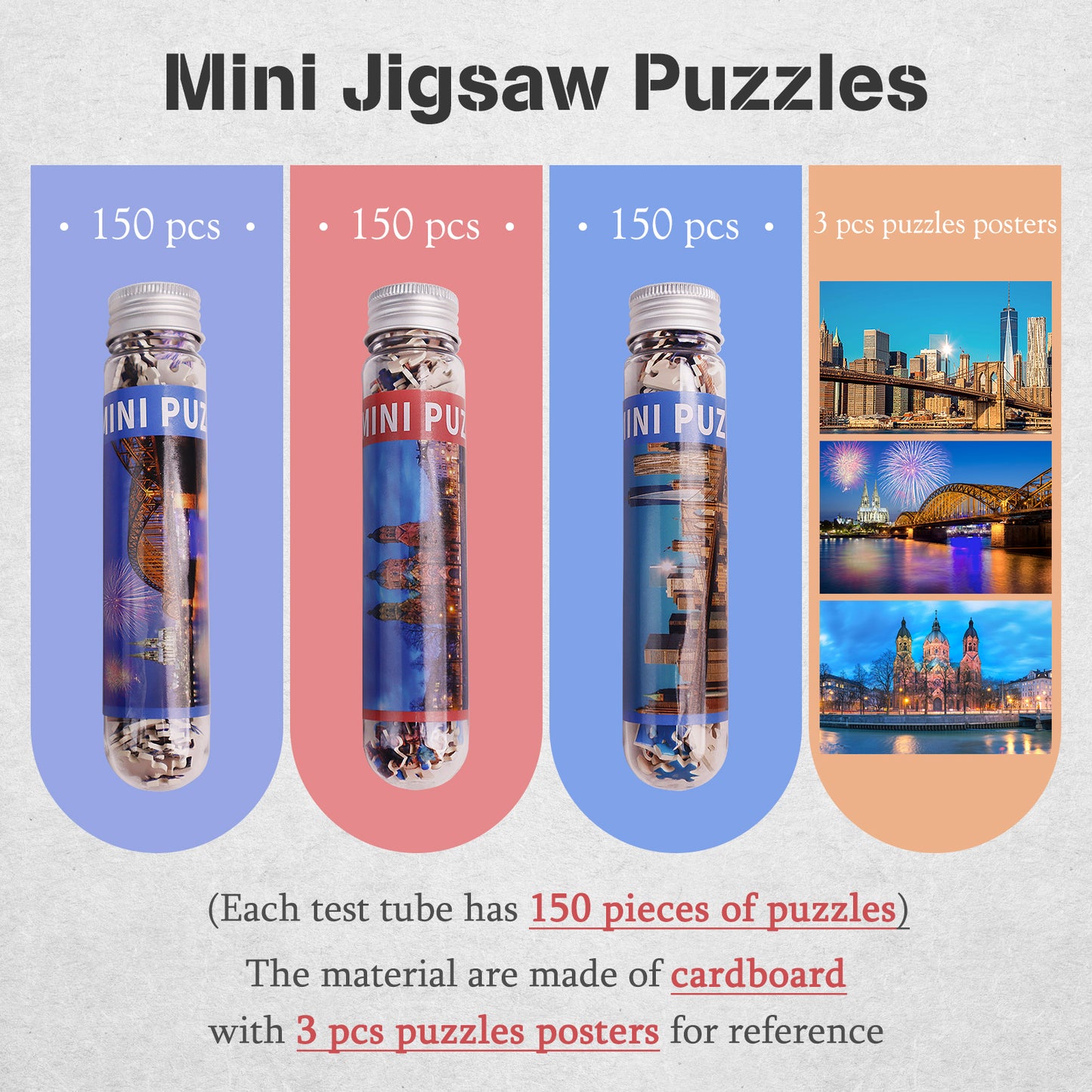 MISITU Mini Puzzle - Bridges - 3 Pack of 150 Pieces Puzzles for Adult Travel Puzzle 6 x 4 Inches