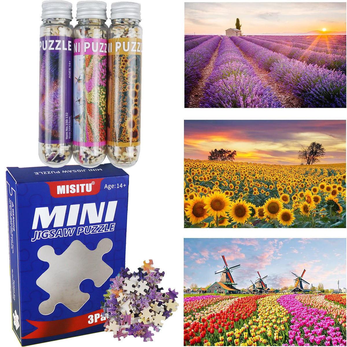 Mini Size 3 Pack 150 Pieces Puzzles Lavender Flower Theme Puzzle for Adult 6 x 4 Inches
