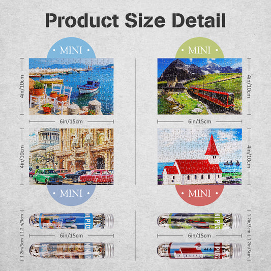 Jigsaw Puzzles Mini Size 4 Pack 150 Pieces Puzzle Church Cars Train Puzzles for Adult 6 x 4 Inches