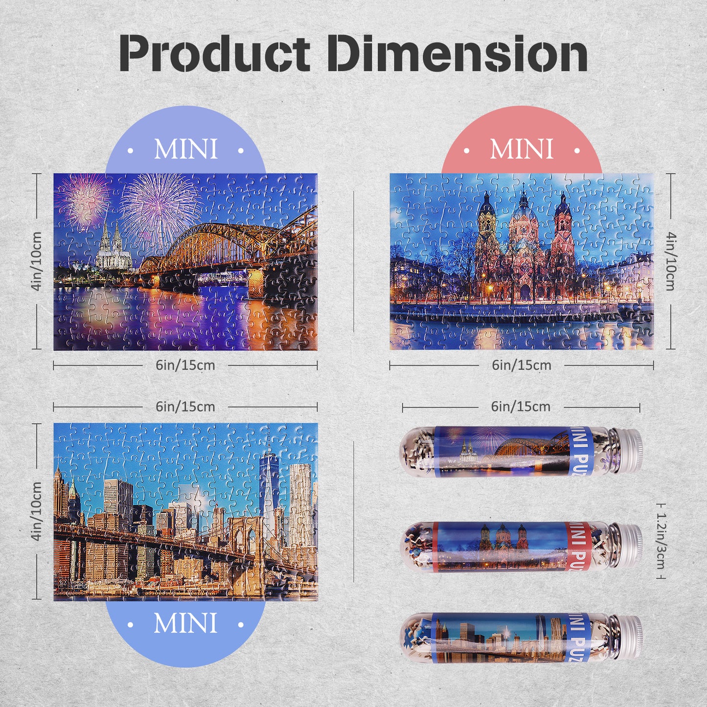 MISITU Mini Puzzle - Bridges - 3 Pack of 150 Pieces Puzzles for Adult Travel Puzzle 6 x 4 Inches