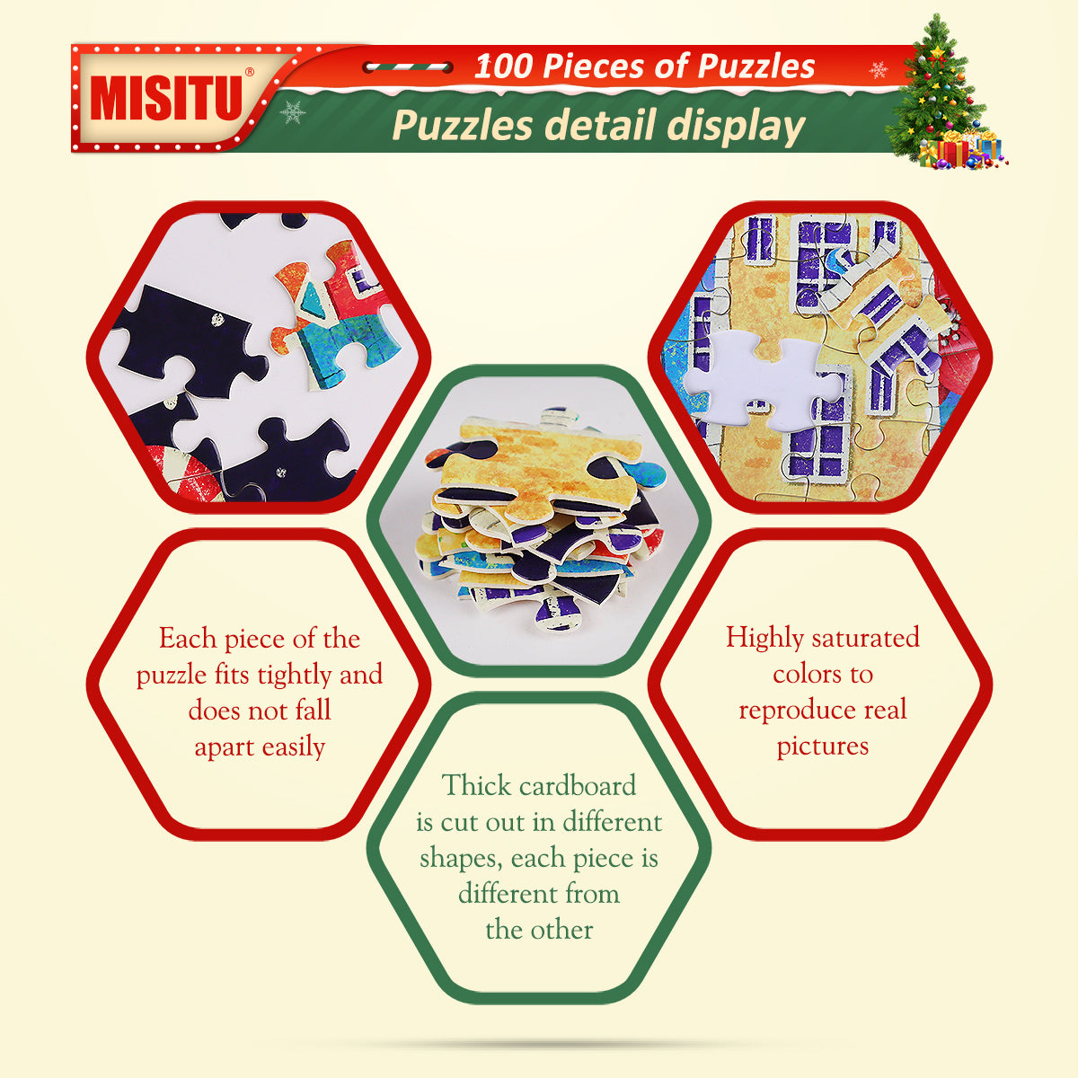 MISITU Jigsaw Puzzles 100 Pieces Christmas Colorful Buildings Puzzle for Children and Adults