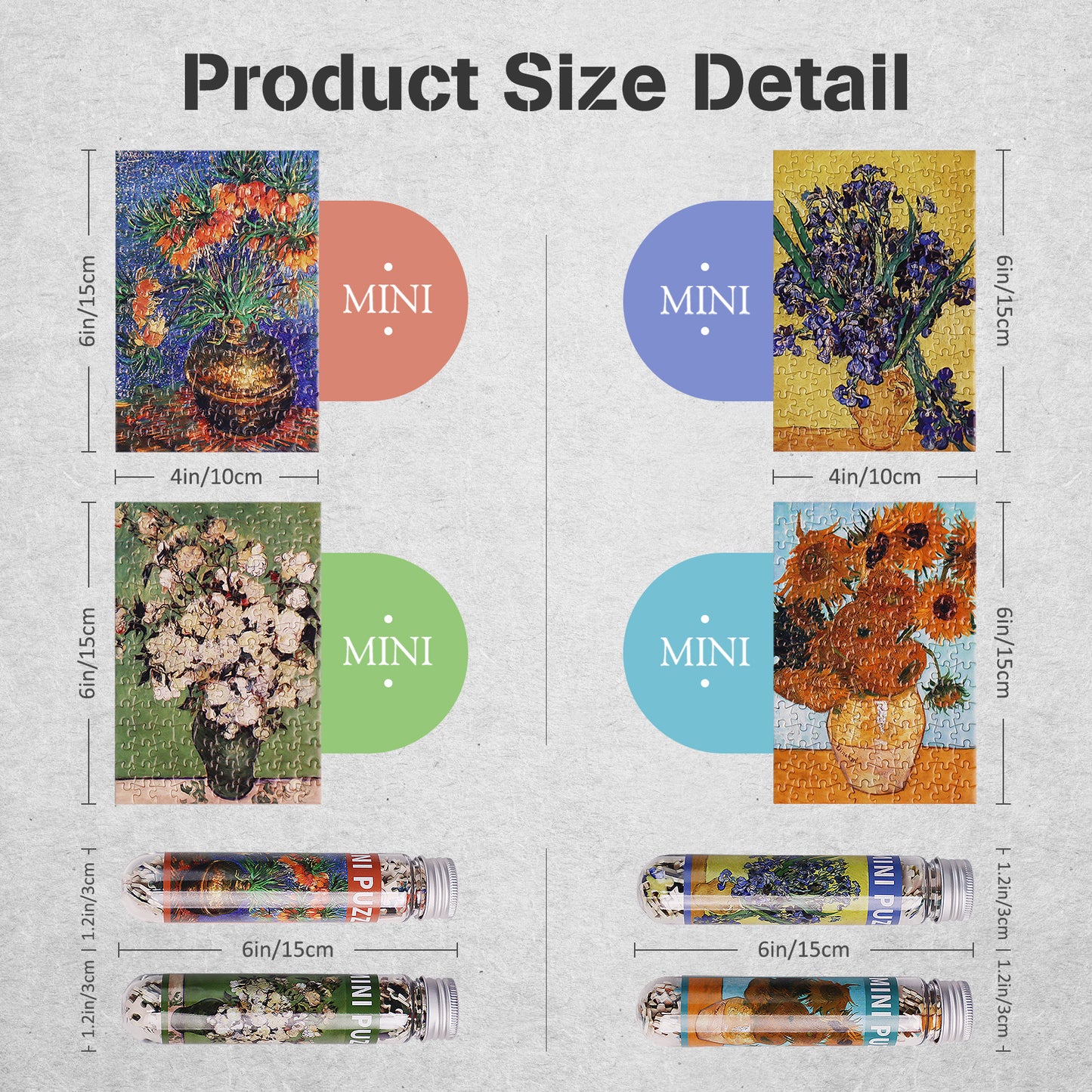 MISITU Mini Puzzle -Flowers Oil Painting - 4 Pack of 150 Pieces Puzzles for Adult Travel Puzzle 6 x 4 Inches
