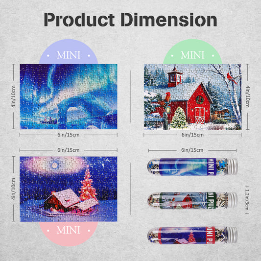 Mini Size Christmas Theme Snow House Aurora Puzzles 3 Pack 150 Pieces Puzzles for Adult 6 x 4 Inches