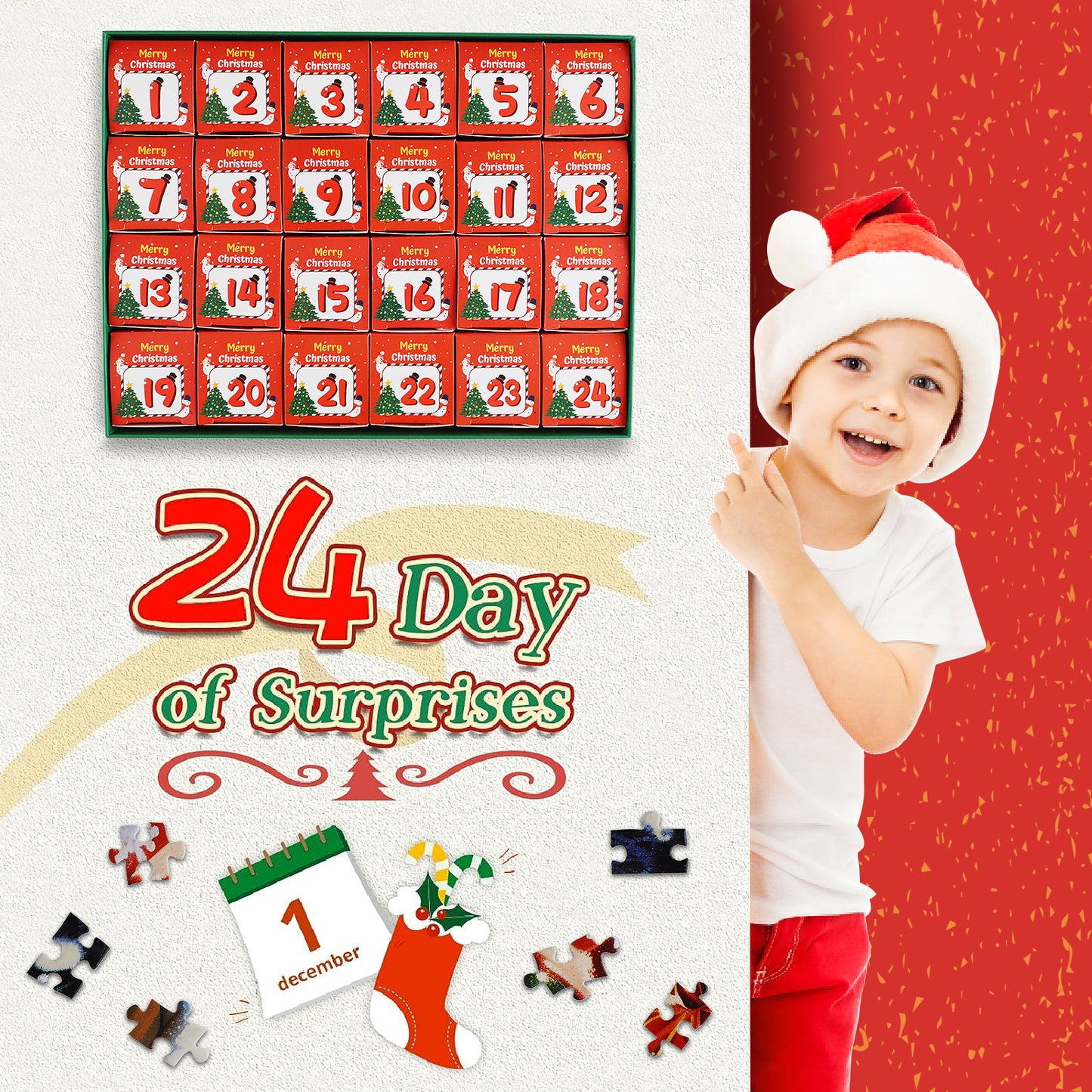 MISITU Jigsaw Puzzles Christmas Advent Calendar 2024 Family Game 28 x 20 Inches