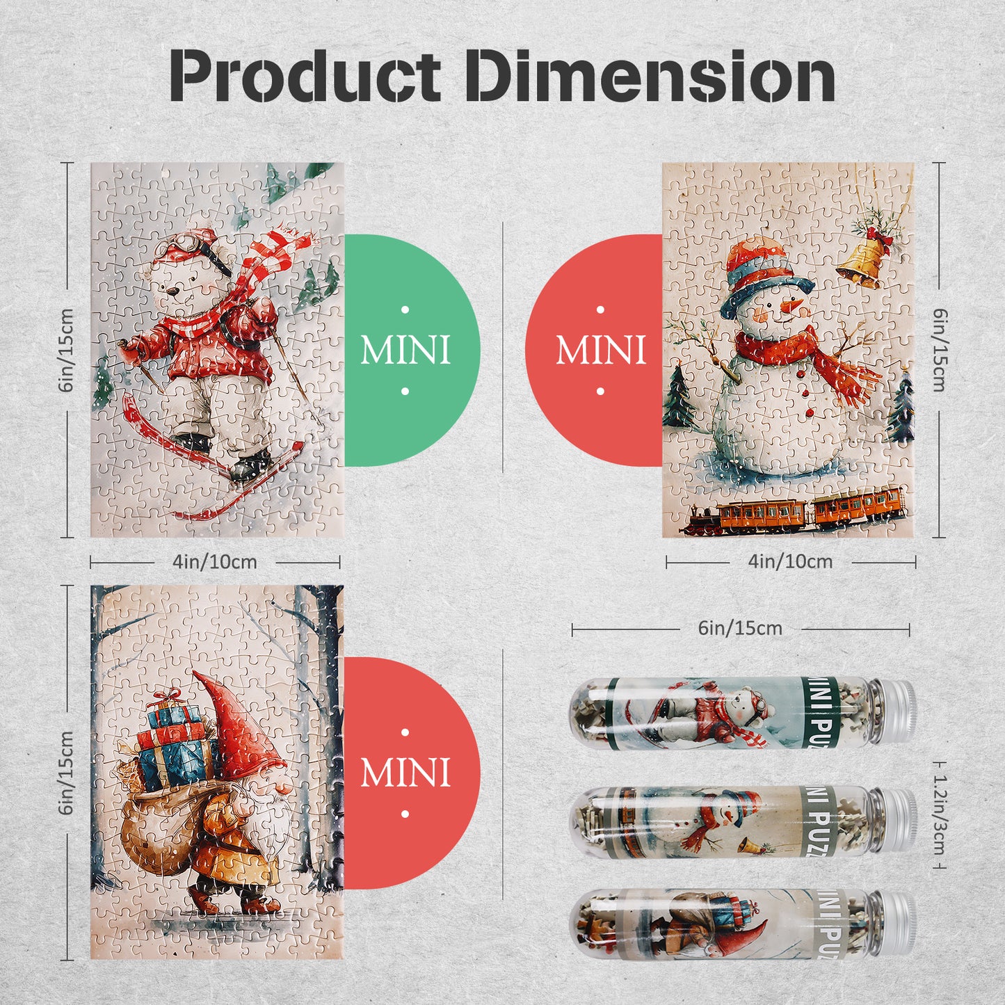 MISITU Mini Puzzle - Santa, Snowman, Bear - 3 Pack of 150 Pieces Puzzles for Adult 6 x 4 Inches