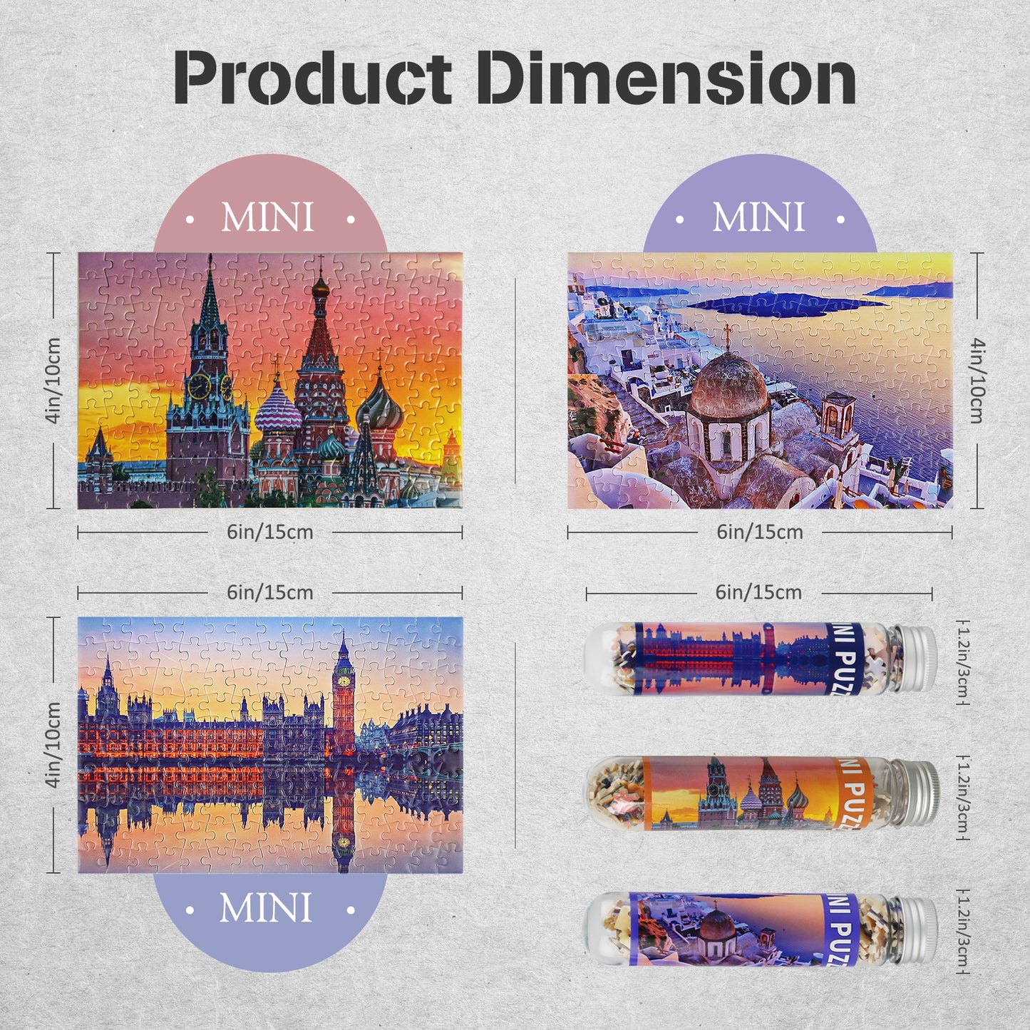 Mini Size 3 Pack 150 Pieces Puzzles World Landmarks for Adult 6 x 4 Inches