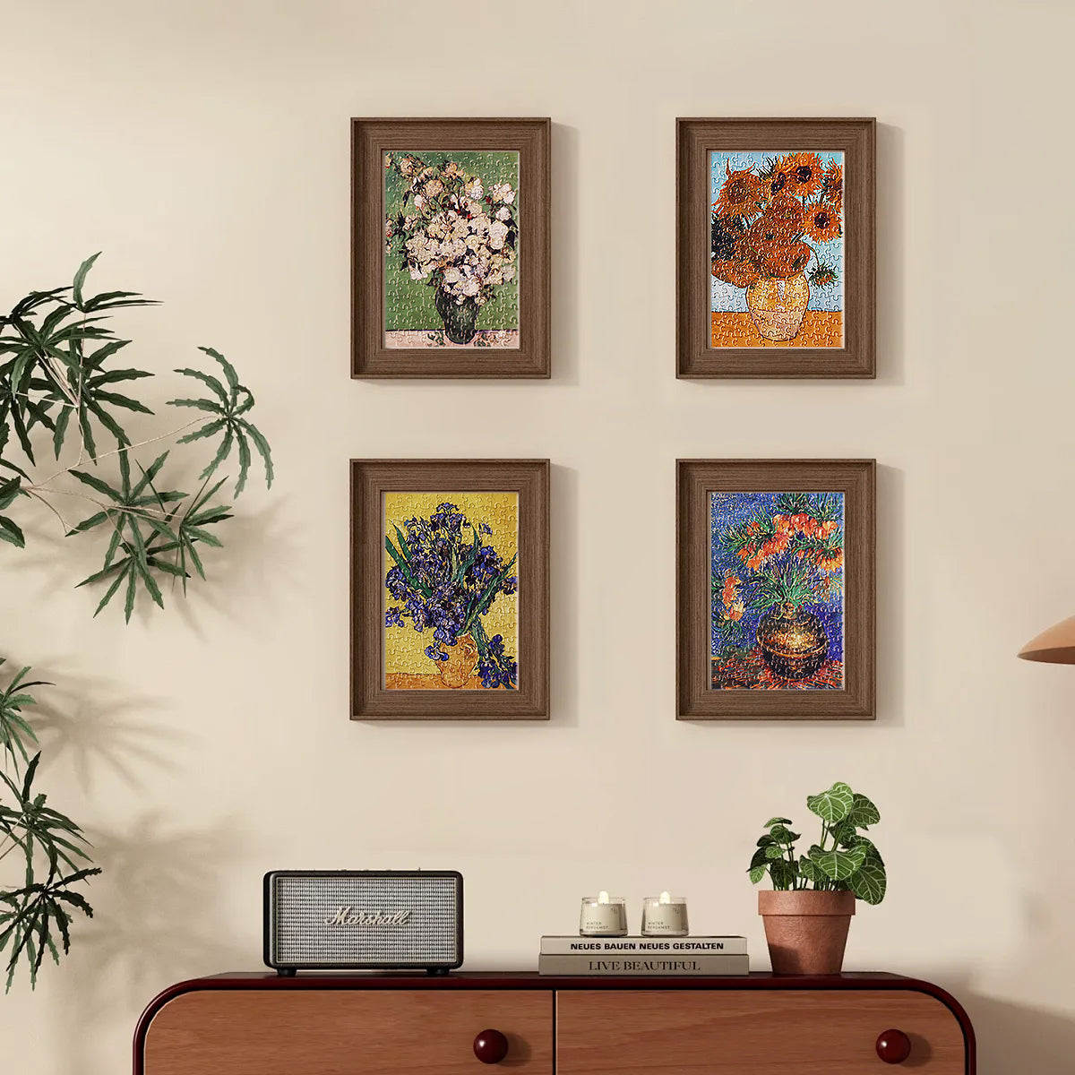 MISITU Mini Puzzle -Flowers Oil Painting - 4 Pack of 150 Pieces Puzzles for Adult Travel Puzzle 6 x 4 Inches