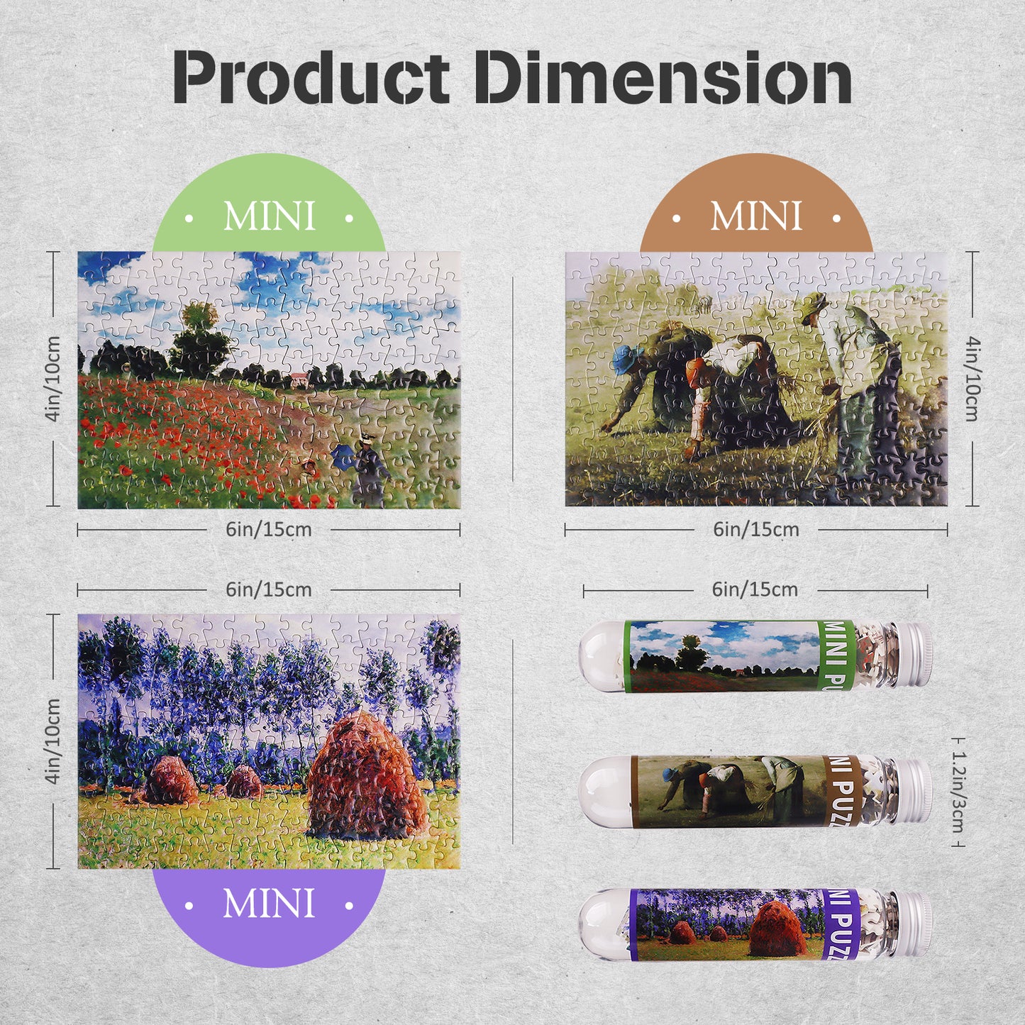 MISITU Mini Puzzle - Haystacks at Giverny - 3 Pack of 150 Pieces Puzzles for Adult Travel Puzzle 6 x 4 Inches