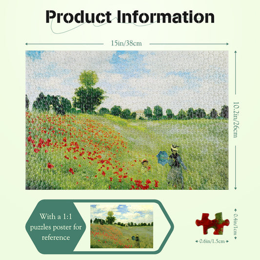 Mini Jigsaw Puzzles 1000 Pieces Monet Oil Painting Puzzle - Coquelicots - Puzzle Decor 38x26cm