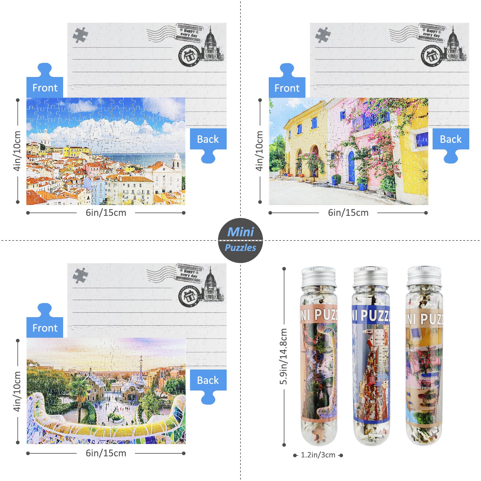 MISITU - Confezione Da 3 Mini Puzzle Da 150 Pezzi - Piccoli Puzzle Del Ghiacciaio In Tubo Portatile - Regalo Per Adulti E Ragazzi