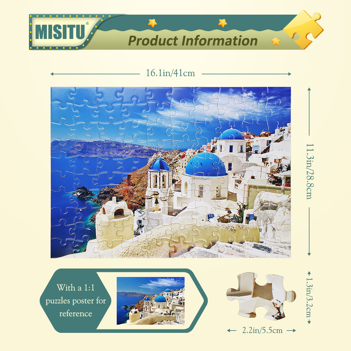 MISITU Jigsaw Puzzles 100 Pieces Aegean Sea Puzzle for Children and Adults