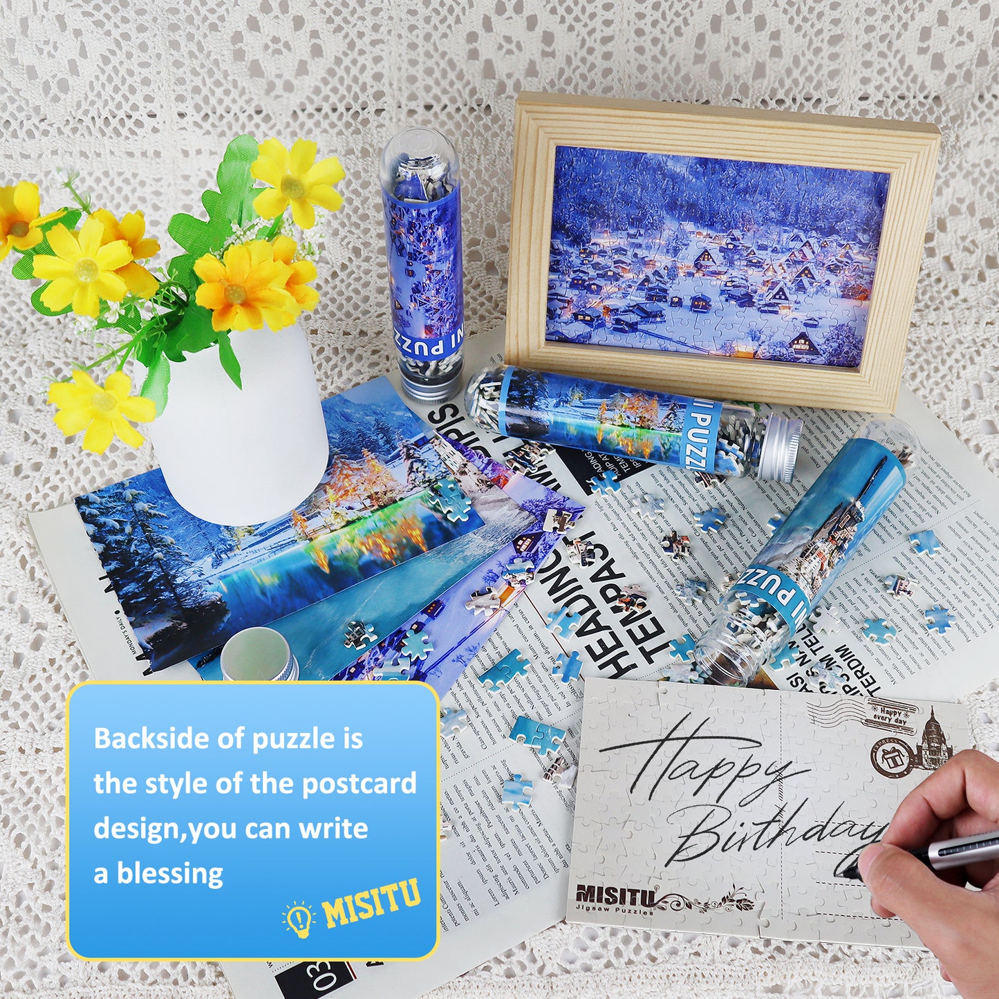 MISITU Mini Puzzle - Snow and Beach - 3 Pack of 150 Pieces Puzzles for Adult 6 x 4 Inches