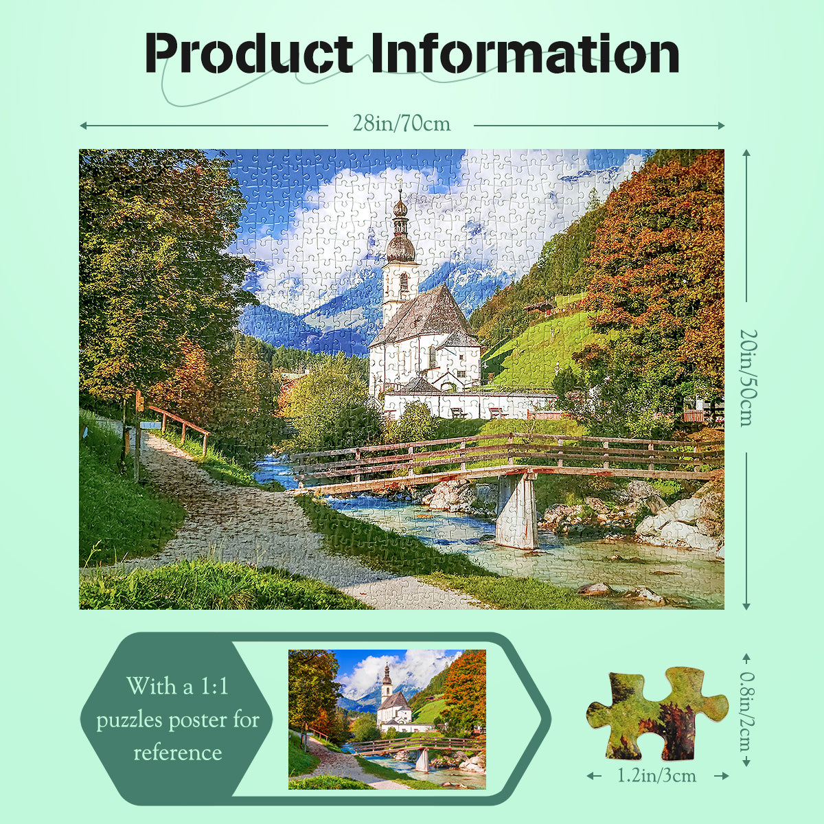 Autumn Church Puzzles 1000 Pieces Jigsaw Puzzles Challenge for Adults Home Decoration