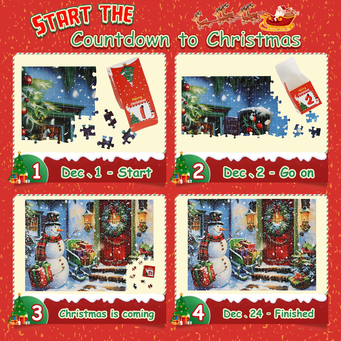 MISITU Jigsaw Puzzles Christmas Advent Calendar 2024 Family Game 28 x 20 Inches