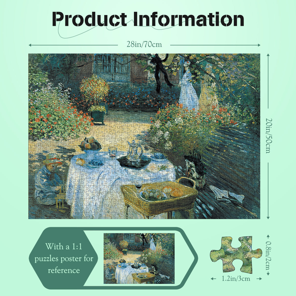1000 Pieces Jigsaw Puzzles Challenge for Adults Home Decoration Monet Painting Lunch Puzzle