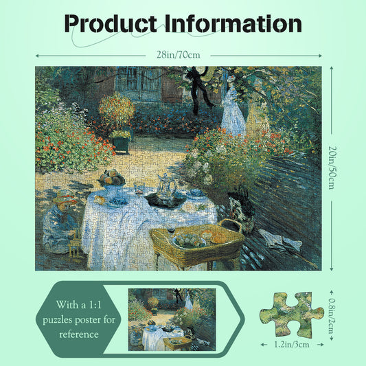 1000 Pieces Jigsaw Puzzles Challenge for Adults Home Decoration Monet Painting Lunch Puzzle
