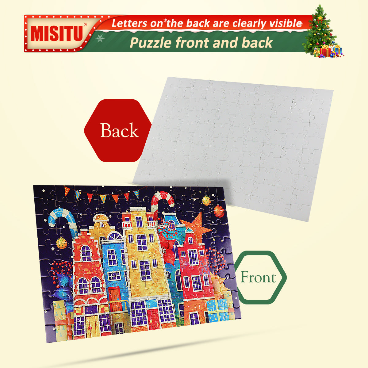 MISITU Jigsaw Puzzles 100 Pieces Christmas Colorful Buildings Puzzle for Children and Adults