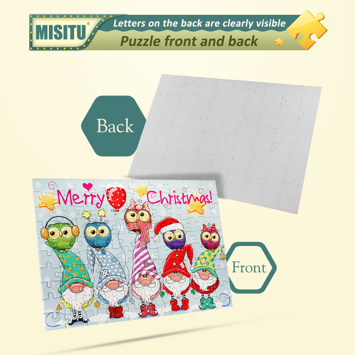 MISITU Jigsaw Puzzles 100 Pieces Christmas Cute Dwarf Owl Puzzle for Children and Adults