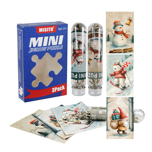 MISITU Mini Puzzle - Santa, Snowman, Bear - 3 Pack of 150 Pieces Puzzles for Adult 6 x 4 Inches
