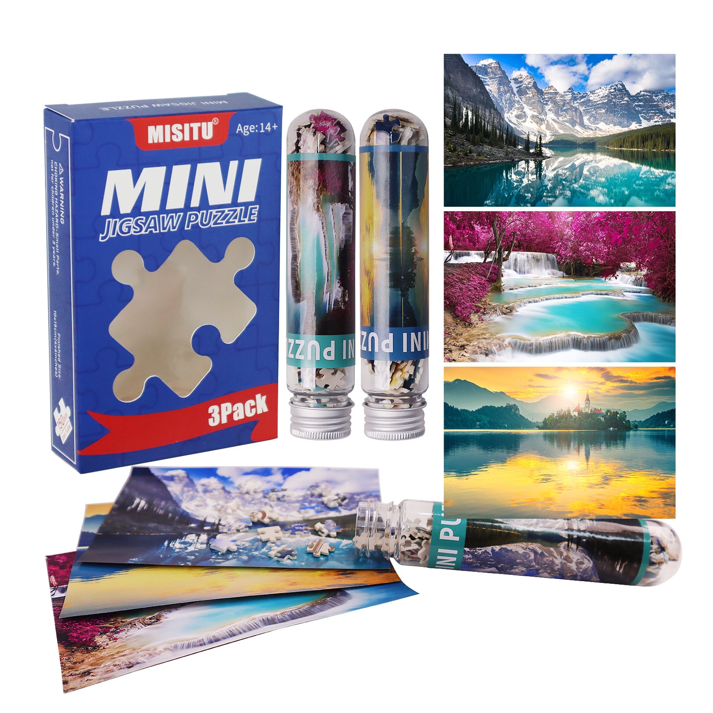MISITU Mini Puzzle - Glacial Lake - 3 Pack of 150 Pieces Puzzles for Adult Travel Puzzle 6 x 4 Inches