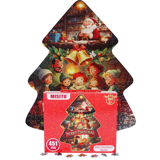 451 Pieces Christmas Tree Shape Jigsaw Puzzles Challenge for Kids and Adults Home Decoration