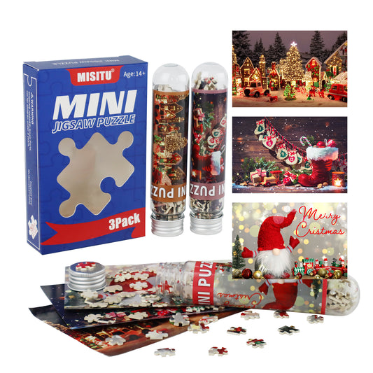 MISITU Mini Puzzle - Christmas- 3 Pack of 150 Pieces Puzzles for Adult 6 x 4 Inches