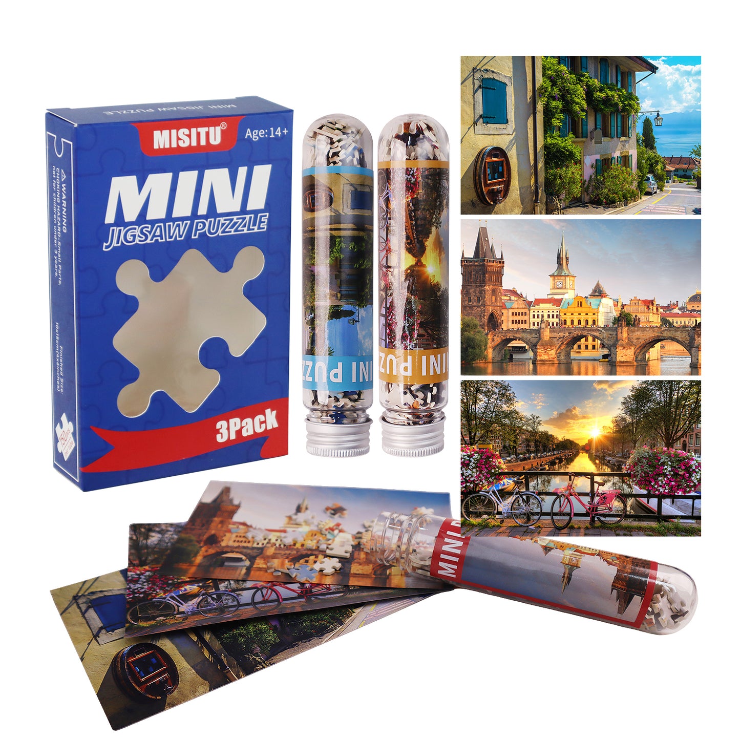 MISITU Mini Puzzle -Street Bridge - 3 Pack of 150 Pieces Puzzles for Adult Travel Puzzle 6 x 4 Inches