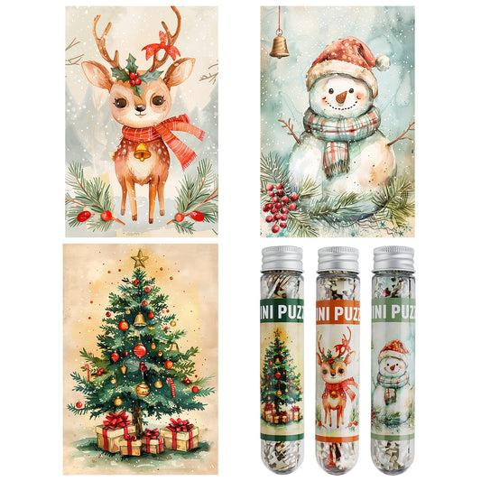 MISITU Mini Puzzle - Christmas Tree, Snowman, Deer - 3 Pack of 150 Pieces Puzzles for Adult 6 x 4 Inches