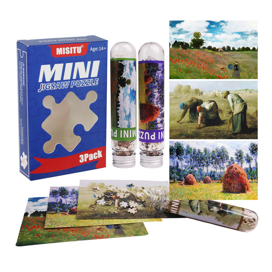 MISITU Mini Puzzle - Haystacks at Giverny - 3 Pack of 150 Pieces Puzzles for Adult Travel Puzzle 6 x 4 Inches