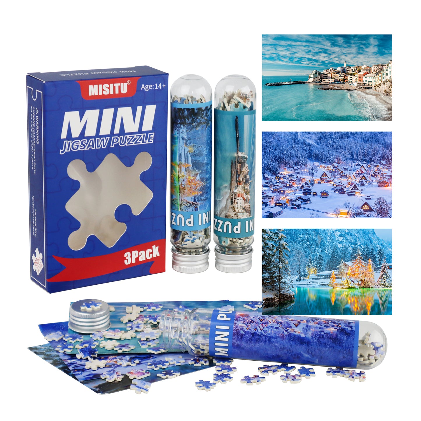 MISITU Mini Puzzle - Snow and Beach - 3 Pack of 150 Pieces Puzzles for Adult 6 x 4 Inches