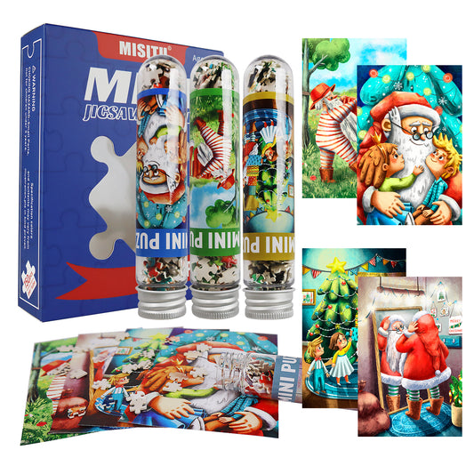 Christmas Theme Jigsaw Puzzles Mini Size 4 Pack 150 Pieces Puzzle Santa Claus Puzzles for Adult 6 x 4 Inches