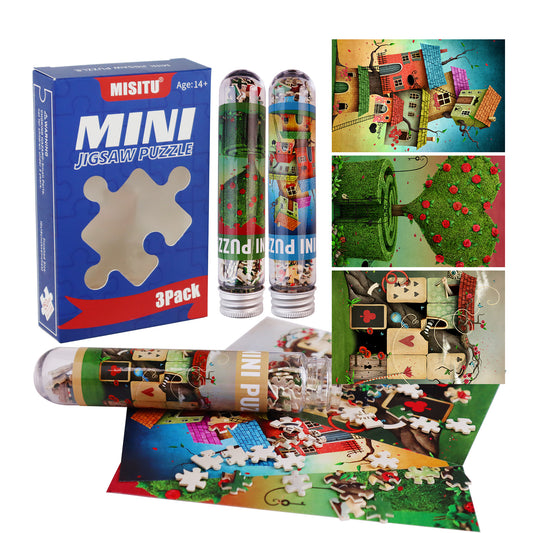 Jigsaw Puzzles Mini Size 3 Pack 150 Pieces Puzzle Fantasy Houses Puzzles for Adult 6 x 4 Inches