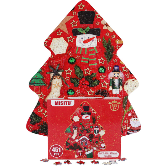 451 Pieces Christmas Tree Shape Snowman Jigsaw Puzzles Challenge for Kids and Adults Home Decoration