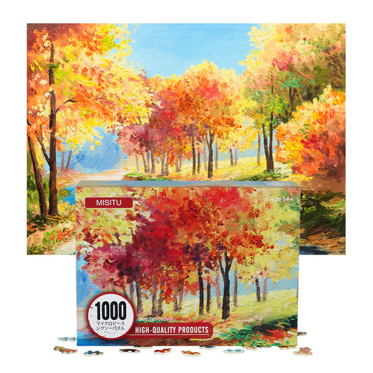 MISITU Mini Jigsaw Puzzles 1000 Pieces - Maple and Stream - Puzzle Decor 38x26cm