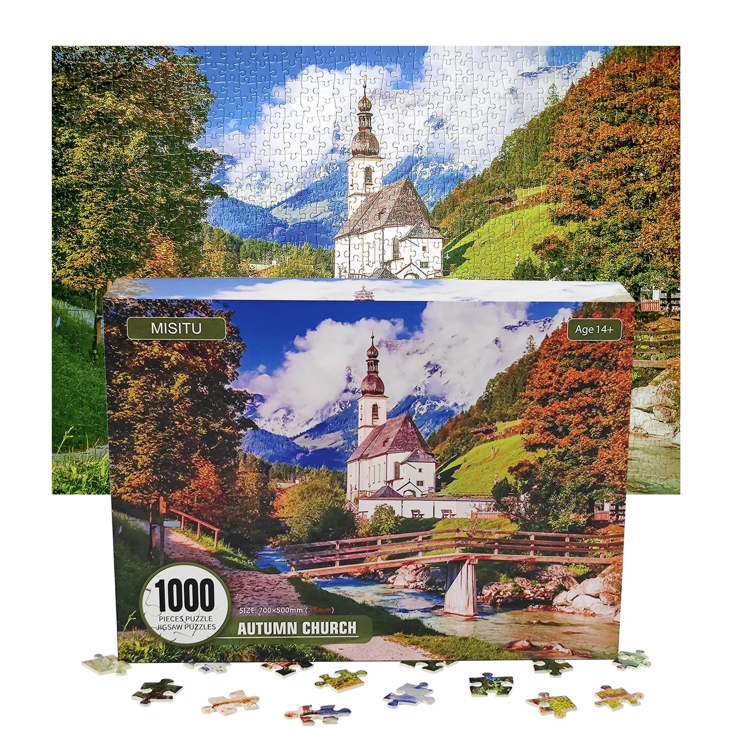 Autumn Church Puzzles 1000 Pieces Jigsaw Puzzles Challenge for Adults Home Decoration