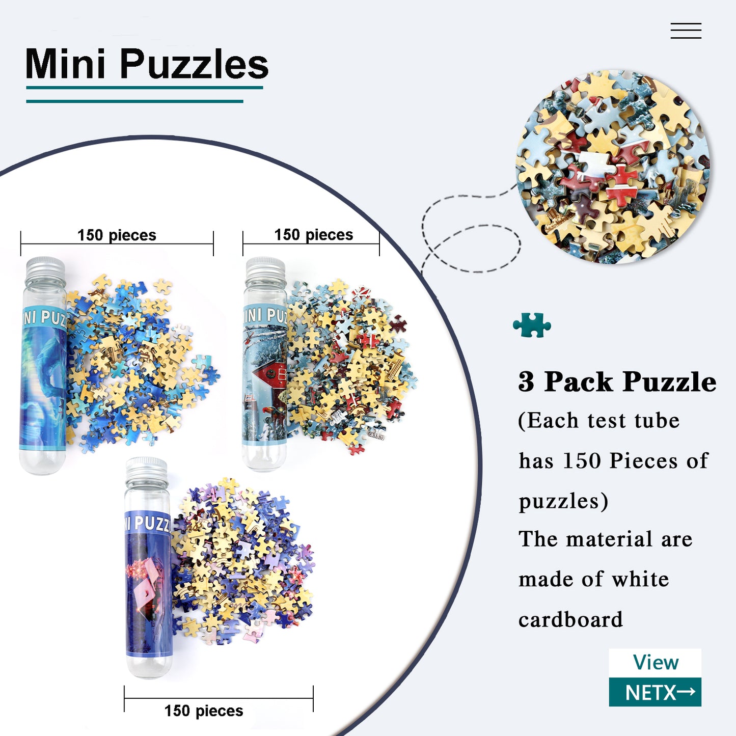 Mini Size Christmas Theme 3 Pack 150 Pieces Puzzles for Adult 6 x 4 Inches