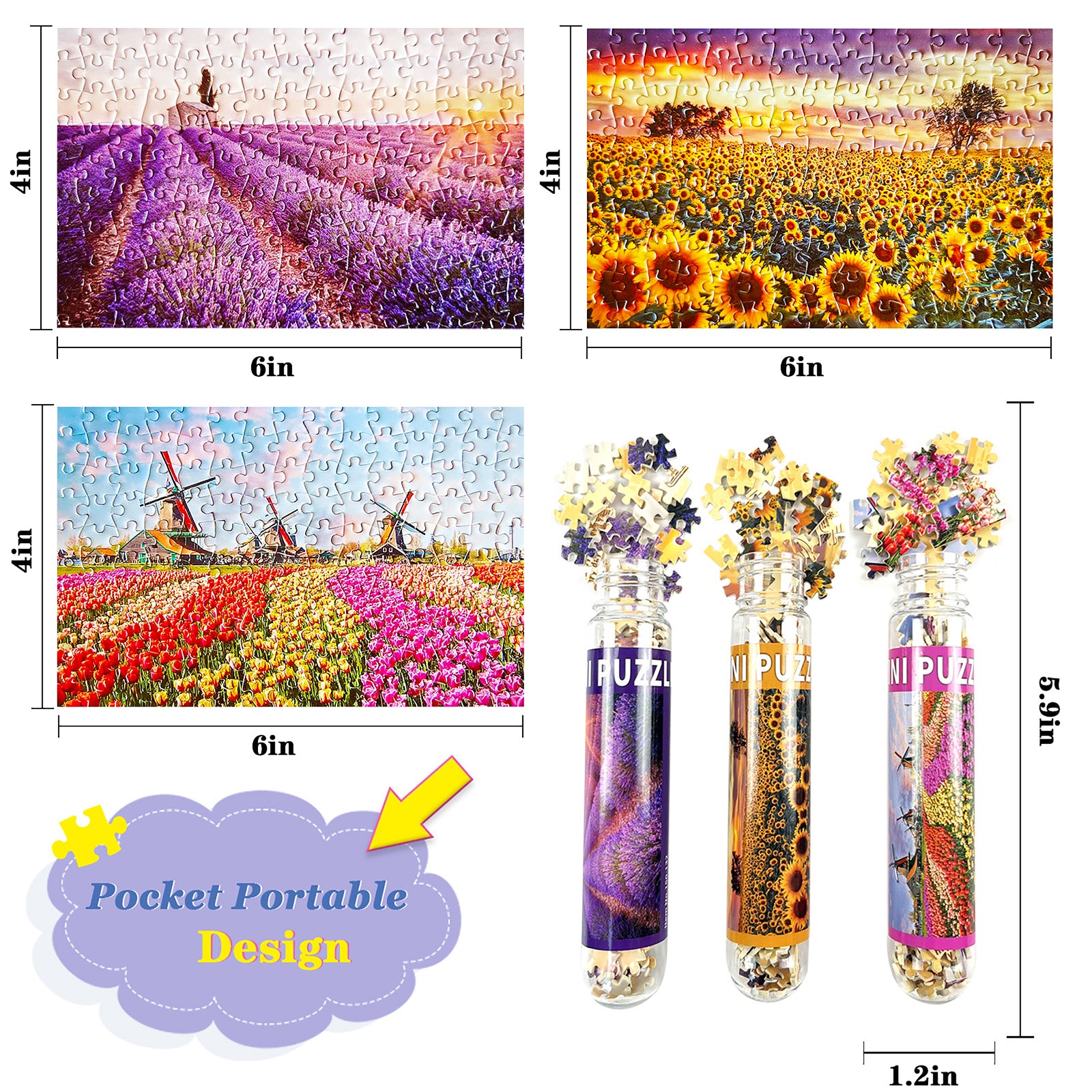 lavender flower puzzle Mini Size 3 Pack 150 Pieces Puzzles Lavender Flower Theme Puzzle for A – MISITU