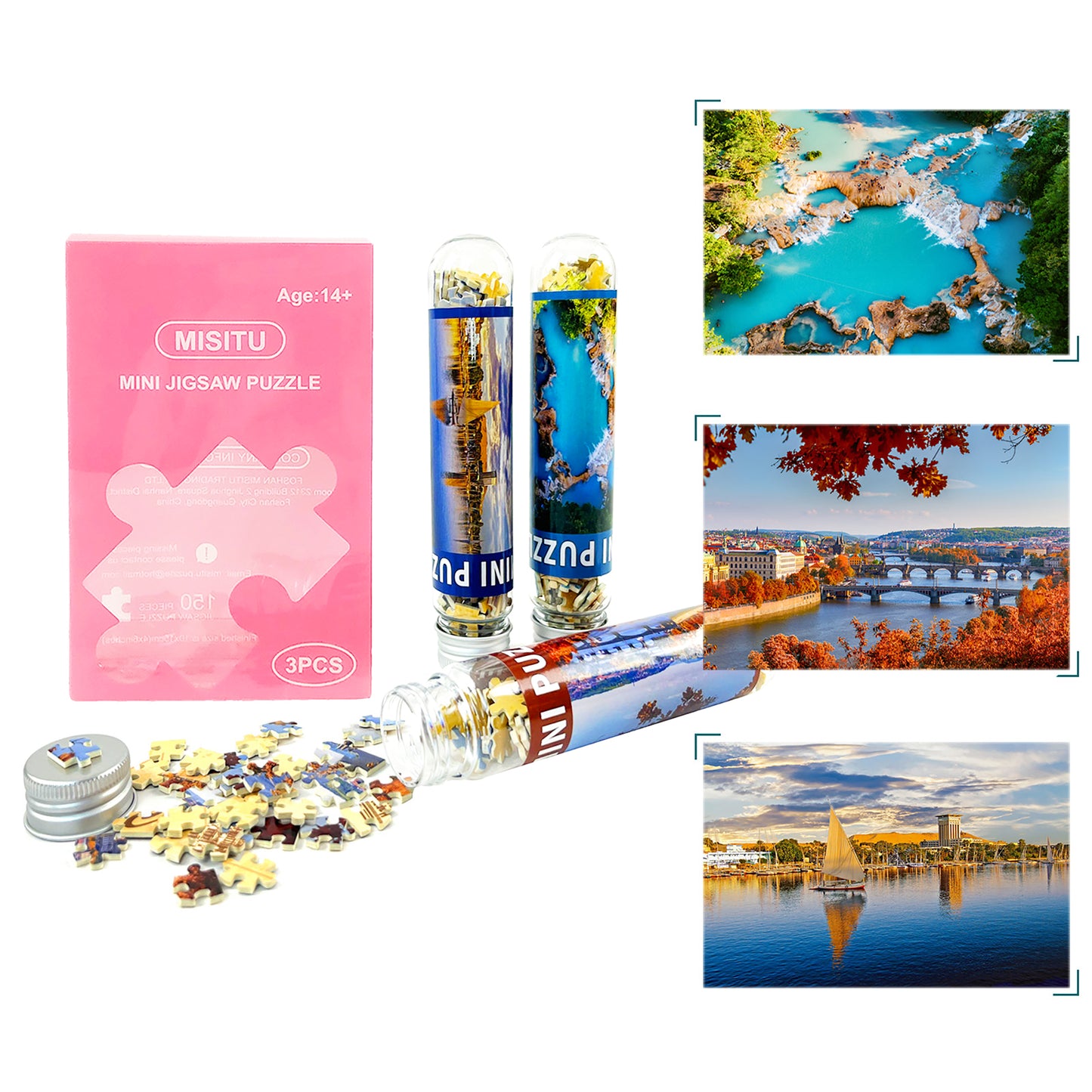 Mini Size 3 Pack 150 Pieces Puzzles Egypt Nile River World Landmarks Theme Puzzle for Adult 6 x 4 Inches